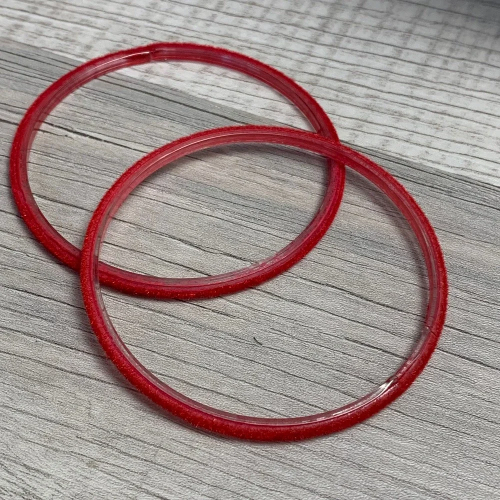 Red Flocked Velvet Bangle Bracelet Set 2 Piece Stackable Acrylic 8 Inch